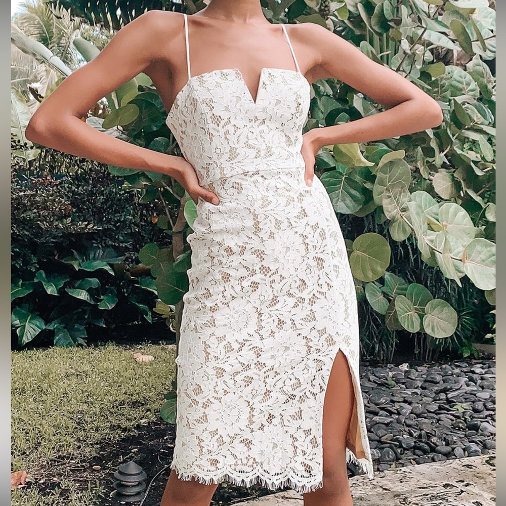 Amazing Allure White Crochet Lace Bodycon Midi Dress